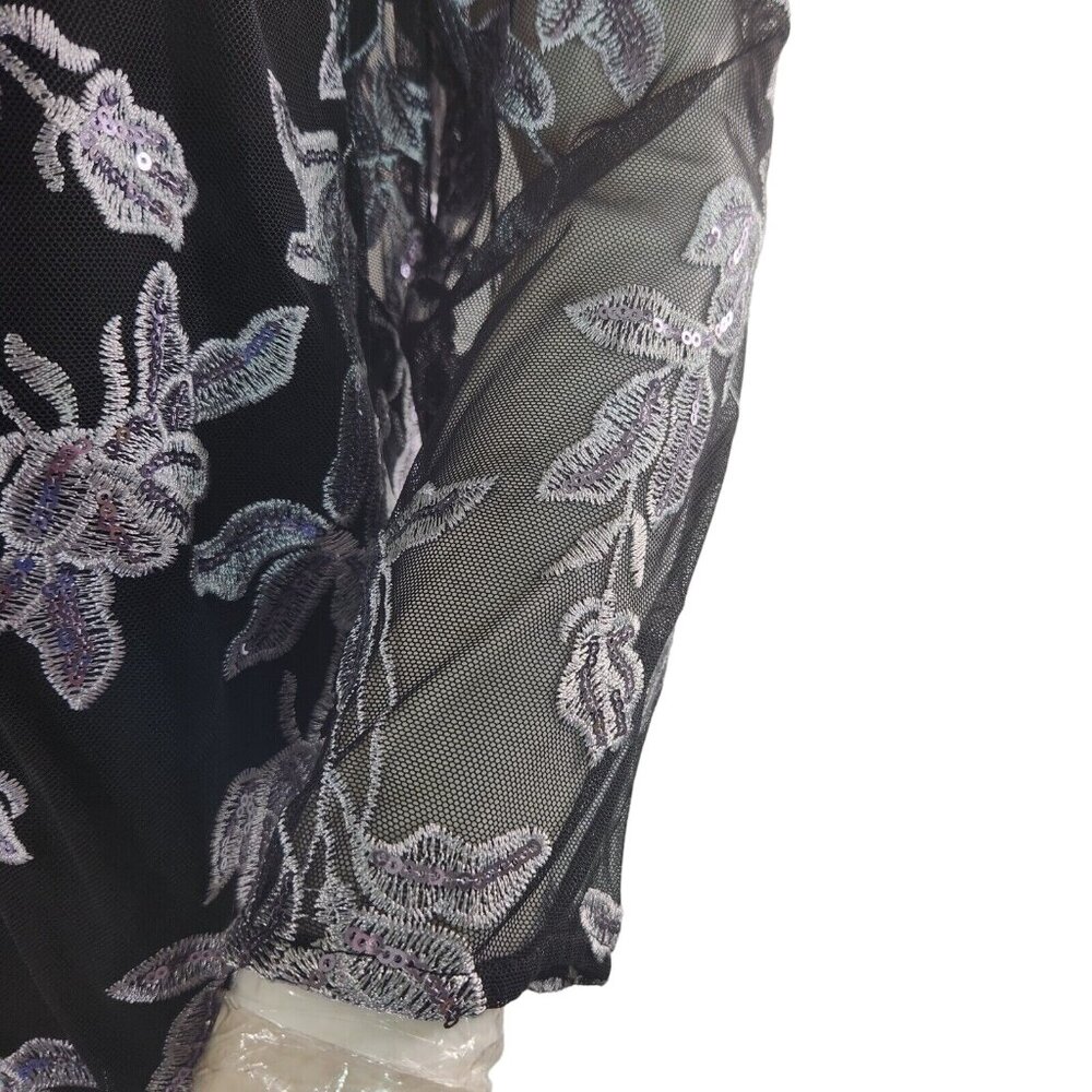 Alex Evenings Women Black Top Twinset Embroidered 3/4 Sleeve Mock Neck Size S 10 - Picture 5 of 16